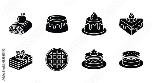Assorted dessert icons cakes waffles pastries and sweet treats collection