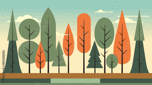 Abstract Forest Illustration: An artistic depiction of a tranquil forest with colorful, stylized trees, symbolizing harmony and connection with nature.