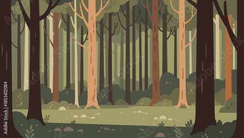 Enchanted Forest Illustration: Immerse yourself in the captivating allure of an ethereal forest, where tall trees whisper secrets and the air is filled with wonder.