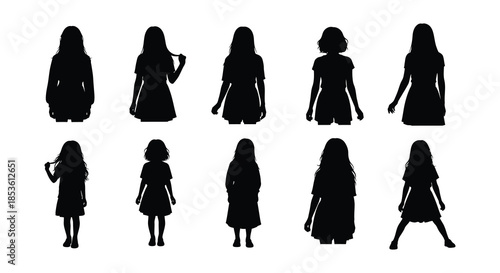 Silhouettes of women in various poses showcasing different dress styles