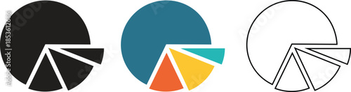 Pie Chart Vector Set. Solid, Colored, and Outline Infographic Elements for Data Visualization