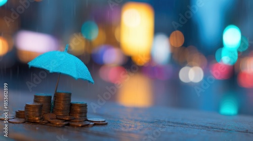Wallpaper Mural Money stacked under a small umbrella in the city during rainy weather Torontodigital.ca