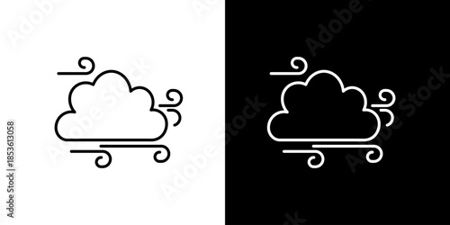 Clean line art icon weather symbol representing a cloud with strong wind, perfect for digital interfaces, climate reports, and meteorological forecasts