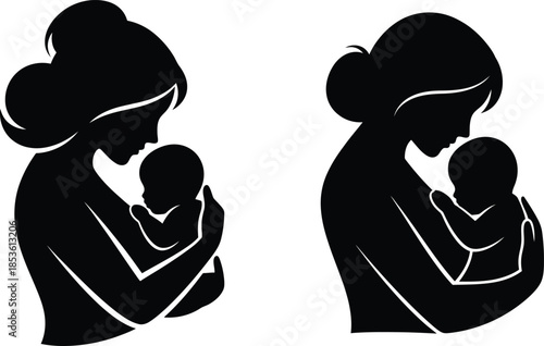 Mother and baby silhouette illustrations
