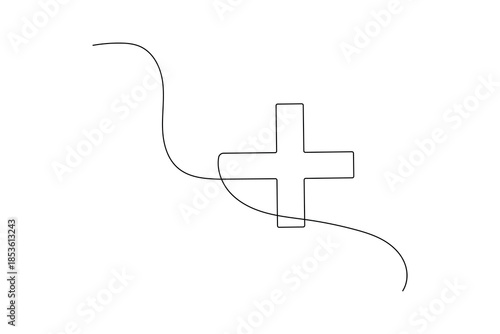 Medical cross one line art minimal continuous line healthcare symbol illustration