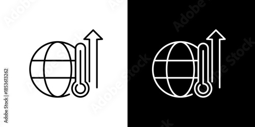 Single icon of earth's Rising Temperature and Global Warming Concept Illustrated with Globe and Thermometer Icons