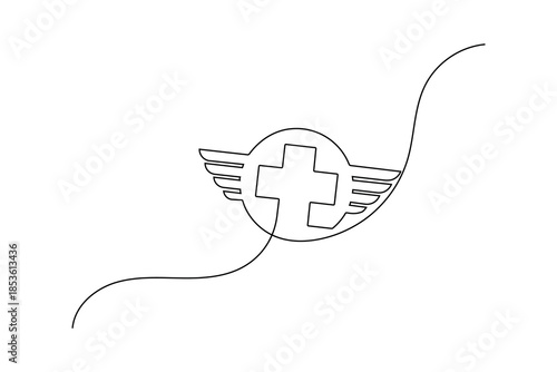 Modern medical cross one line art minimal healthcare continuous line symbol