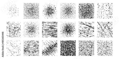 A set of various abstract black and white grunge textures for graphic design