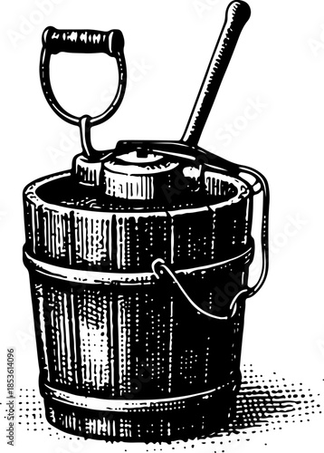 Vintage Hand Egg Beater Rotary Whisk Black White Illustration