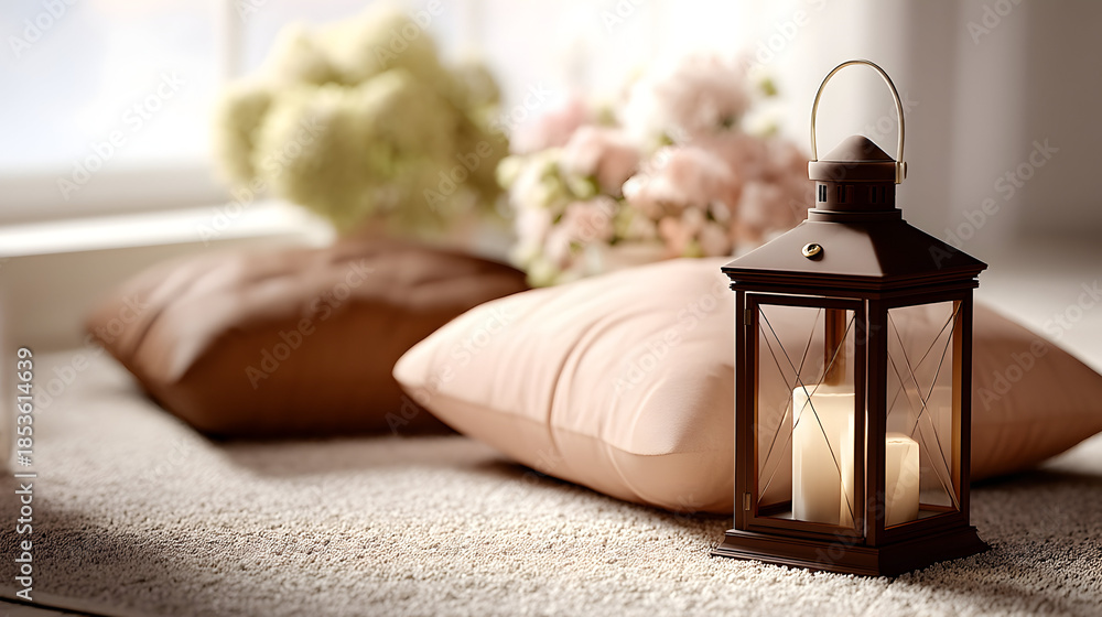 Fototapeta premium Joyful atmosphere surrounds a spacious home living area prepared for Eid celebration