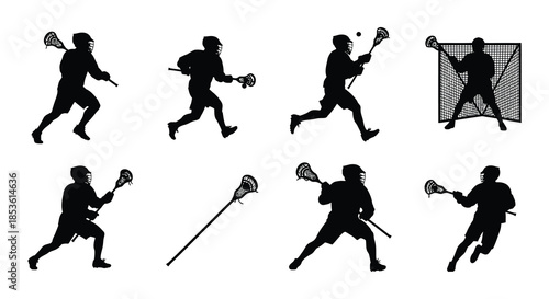 Lacrosse players in action a collection of silhouettes showcasing dynamic movements