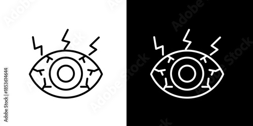 Single icon of painful red eye with lightning bolts symbolizing stress, migraine, or visual discomfort