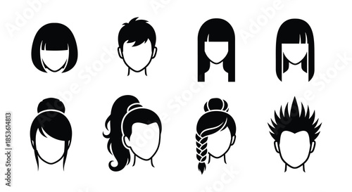 Variety of black and white hair styles and cuts illustration