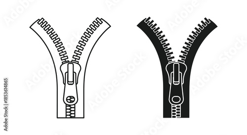 Two contrasting zipper designs one light and one dark visually representing opening and closing silhouette