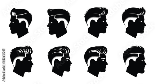 Variety of modern men s hairstyles illustrated in a black and white portrait series