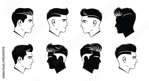 Variety of modern men s hairstyles illustrated in a black and white portrait series
