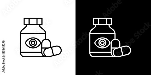 Medical eye care and vision health concepts including pills and medication bottles for optical icon health