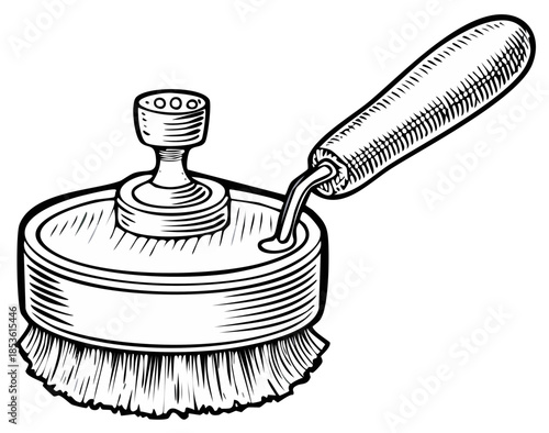 Vintage floor waxer vector illustration, hand drawn cleaning equipment, black and white sketch