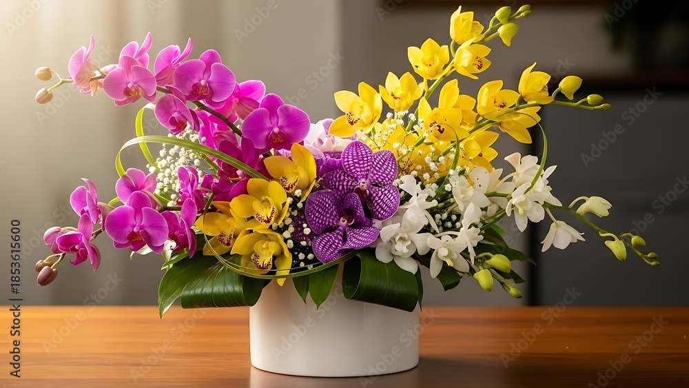 custom made wallpaper toronto digitalColorful orchid bouquet in white vase on wooden table orchids flowers