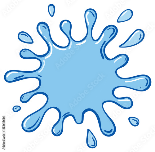 Cartoon blue water splash with drops and splatters for a refreshing liquid design element