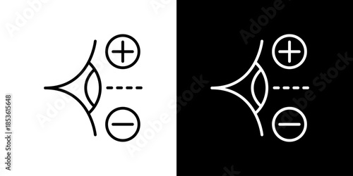 Stylized Eye Icon Illustrating Optical Refraction and Vision Correction Principles with Plus and Minus Symbols