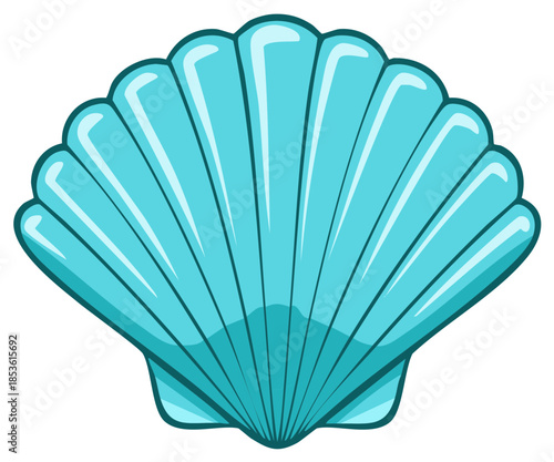 Sea Shell illustration in blue tones. Icon of shellfish aquatic marine mollusk of the ocean beach.