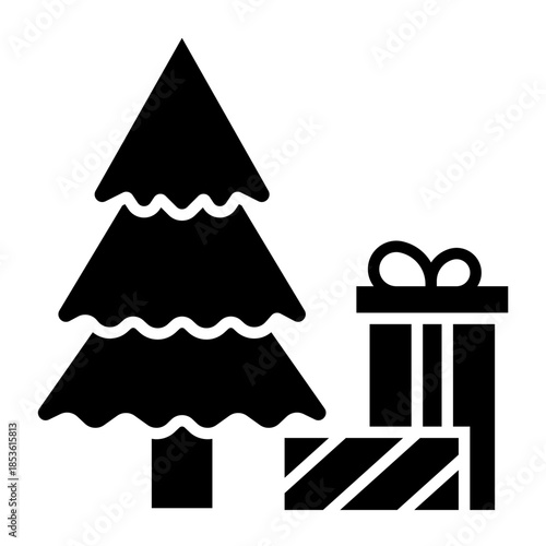 Stylized Christmas Tree with Wrapped Gift Boxes on White Background