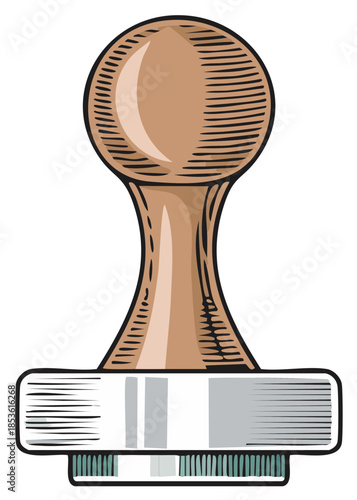 Illustration of a Wood Hand Stamp, Rubber Stamp Tool for Documents and Letters