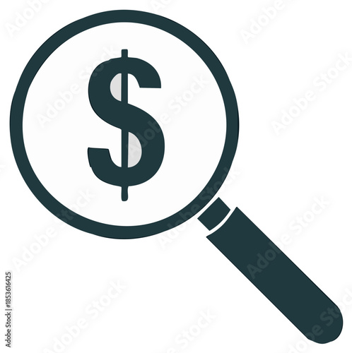 Magnifying Glass Focuses on Dollar Symbol, Financial Review, Market Analysis