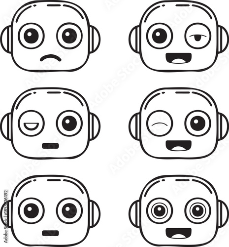 Set of robot head expression with different emotions and feelings vector icon