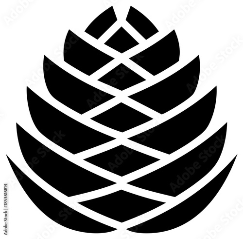 Simple Pine Cone Design Icon: Nature, Forest, Plant, Evergreen, Black and White, Geometric