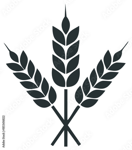 Stylized Three Wheat Stalks, Dark Icon, Simple Graphic Style, Minimalist Symbol