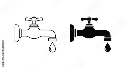 A comparative view of two water taps one outlined and the other a striking silhouette
