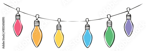 Colorful illuminated string lights illustration, decorative holiday lights