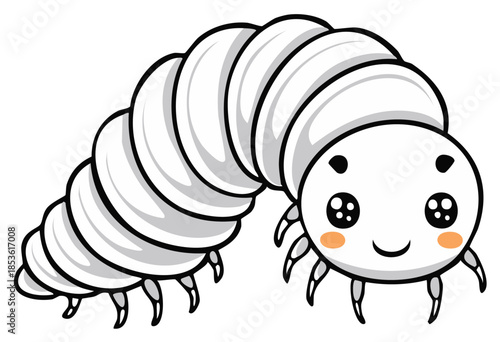 Chubby Cute Cartoon Grub Worm Mascot with Big Eyes and Sweet Smile
