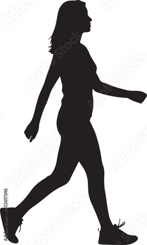 Silhouette of a woman walking outdoors on a white background