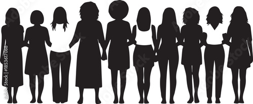 Diverse group of women standing together in silhouette
