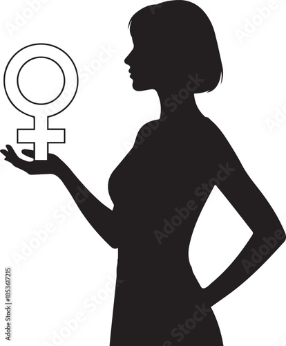 Silhouette of a woman holding the female gender symbol