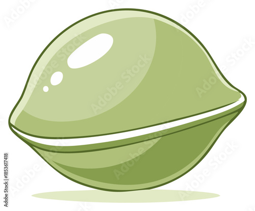 Stylized Light Green Pistachio Nut with Shiny Surface and Shadow, Single Isolated Object