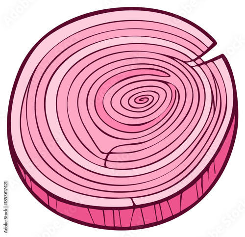 Sliced red onion illustration cross section with layers and cracked piece vegetable