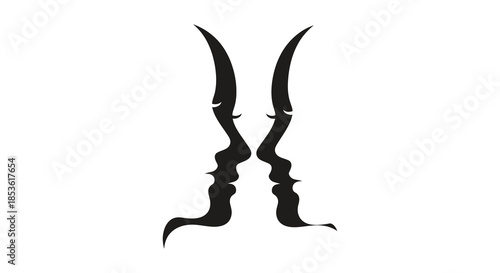A striking visual of two facing profiles elegantly designed as a negative space silhouette