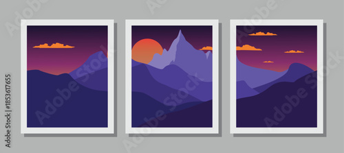 Vibrant mountain landscapes with stunning sunsets and clouds