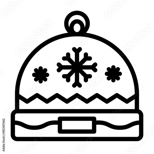 Winter Beanie Icon Simple Line Art Snowflake Design Warm Headwear For Cold Weather Season