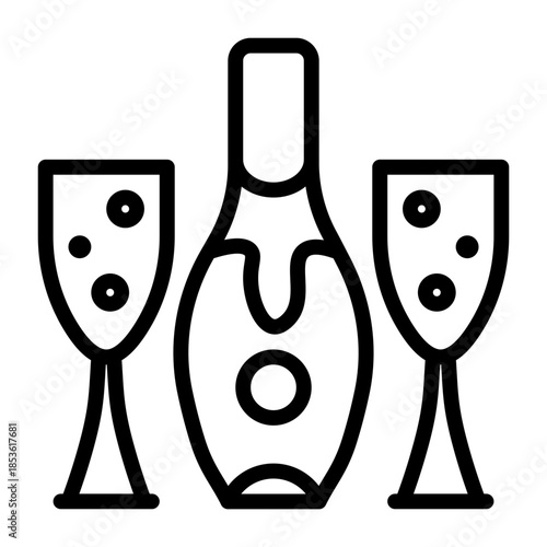 Champagne Bottle With Two Flutes Vector Icon Celebration Holiday Drinks Bubbles Minimalist Style Clean Design