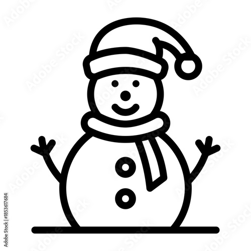 Charming Snowman Icon Festive Winter Holiday Illustration Simple Line Art