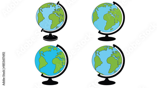 Earth globe icons set showing world map illustration
