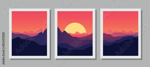 Vibrant mountain landscape with stunning sunset views in modern art style