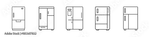Line art modern refrigerator icons set, kitchen appliance symbols