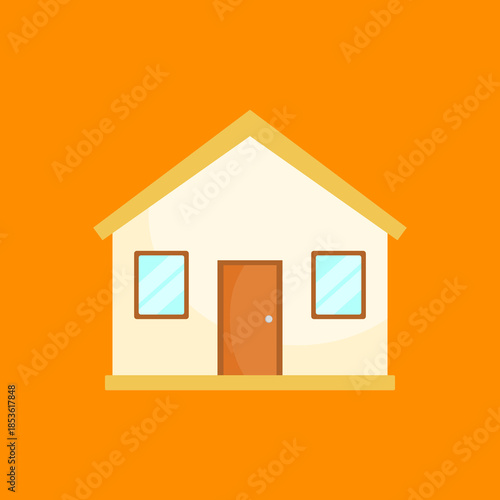 Illustration of a House with a Door and Two Windows