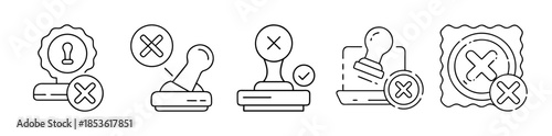 Rubber stamp with reject mark and approval line icons collection